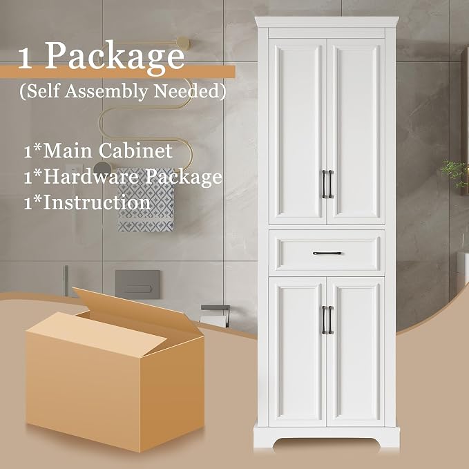 71" Tall Storage Cabinet with Doors and Drawers, Modern Wood Freestanding Tall - Image 9