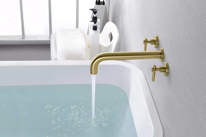 SUMERAIN Bathroom Wall Mounted Tub Filler Faucet Brushed Gold Bathtub Faucet Set - Image 5