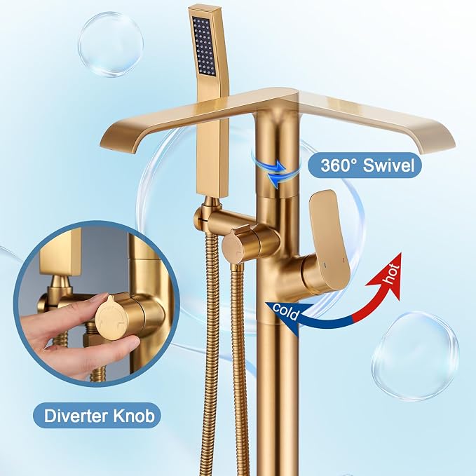 Floor Mount Tub Faucet Gold: Freestanding Bathtub Faucet - Image 4