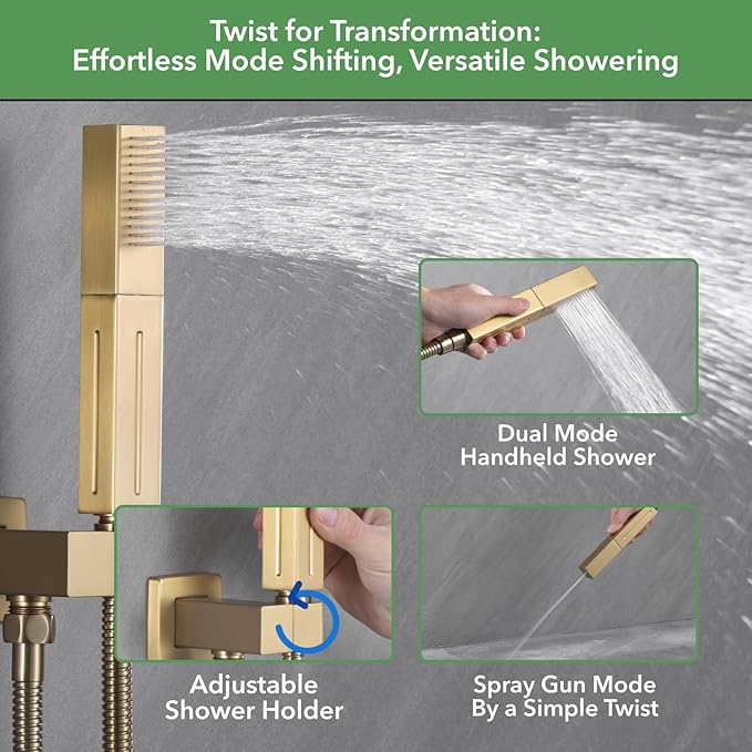 VANFOXLE Shower Faucet Set Brushed Gold Shower System, Push Button Diverter - Image 4