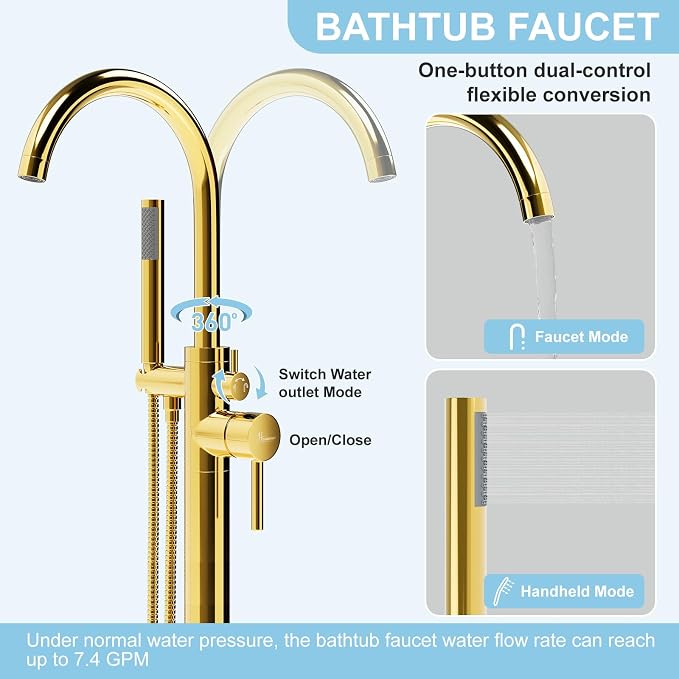 Freestanding Bathtub Faucet, Floor Mount Bathtub Faucet - Image 3
