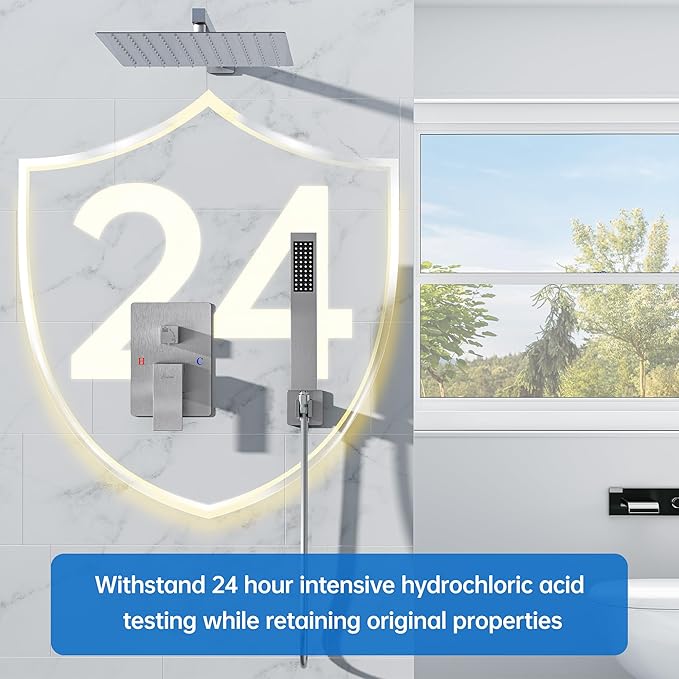 12 Inch Luxury Rain Shower Faucet Set, Brushed Nickel Shower System - Image 6