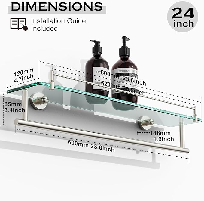 24-Inch Tempered Glass Bathroom Shelf - Image 2