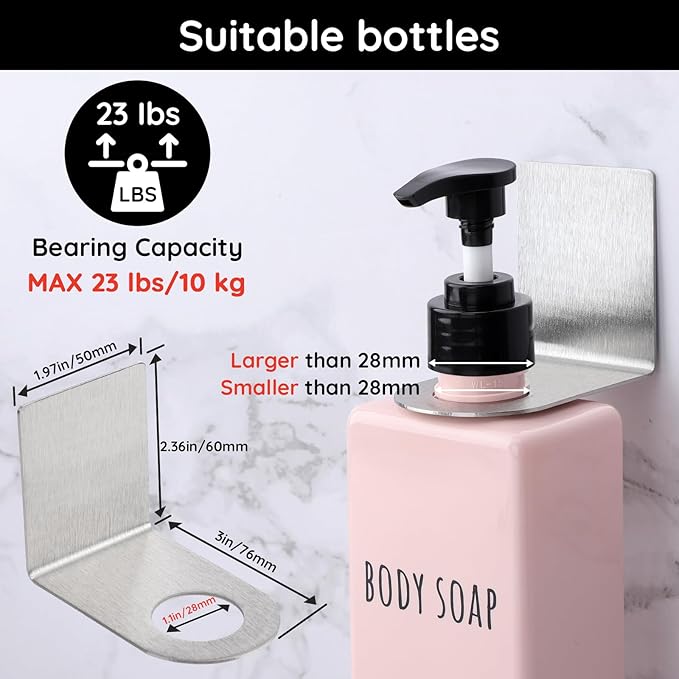 Segbeauty 3Pcs Adhesive Bottle Holder, Stainless Shampoo Bottle Holder - Image 2