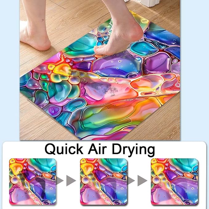 Bath Mat Rug, Rainbow Bubble Non Slip Quick Dry Super Absorbent Thin Bathroom - Image 4