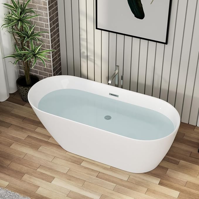 Mocoloo 67" Acrylic Freestanding Bathtub Contemporary Soaking White Bath Tub - Image 2