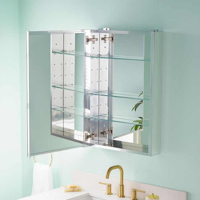 WELLFOR 20" x 30" Bathroom Medicine Cabinet, Anodized Chrome Aluminum Frame - Image 3