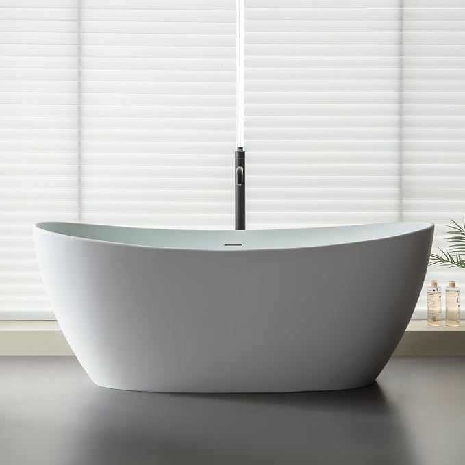 SJ STAR&JANE 65" Solid Surface Freestanding Bathtub Stone Resin Tub Oval Double by SJSTARJANE