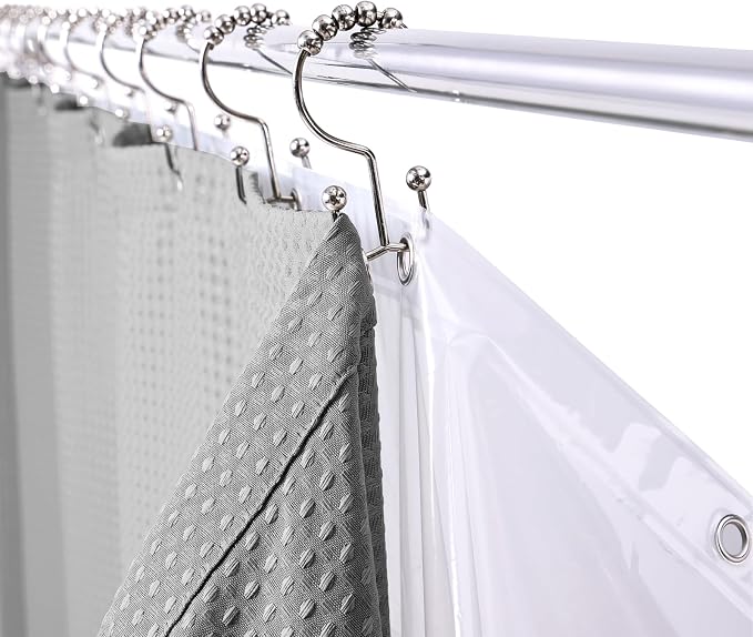 LaCyan 3 in 1 Waterproof Waffle Weave Shower Curtain and Clear Liner Set - Image 7