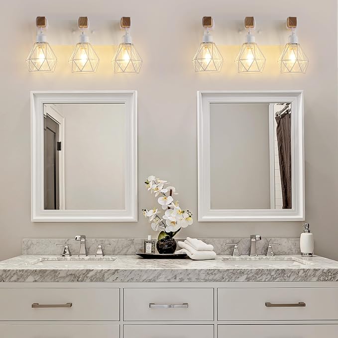 Farmhouse Vanity Light for Bathroom, 3-Light White Wood Bathroom Vanity Light - Image 6