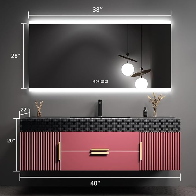 40" Bathroom Vanity with Single Sink, Floating Bathroom Vanities with LED Smart - Image 2