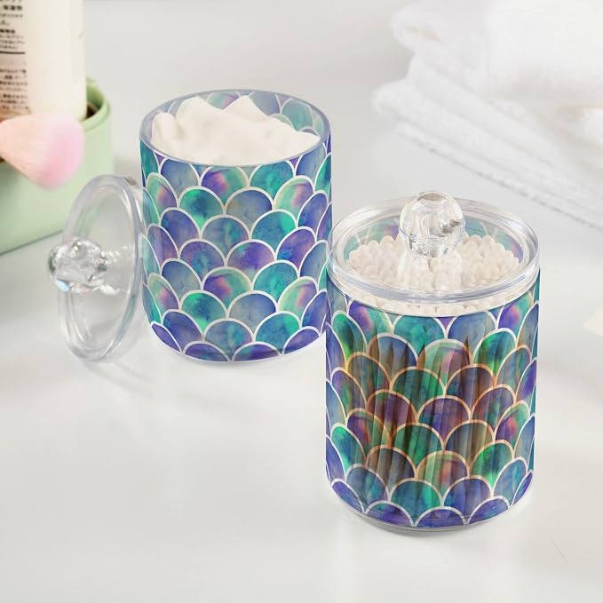 MNSRUU 4 Pack Qtip Holder Organizer Dispenser Watercolor Rainbow Scales Of - Image 5