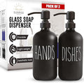 16 OZ Thick Black Glass Soap Dispenser, Matte Black Stainless Steel Pump 2 Pack by SunrisePremium