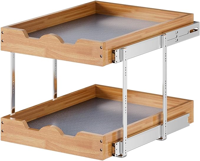 OCG 2 Tier Pull Out Cabinet Organizer, Heavy-Duty Slide out Wood Drawer Shelf by OCG