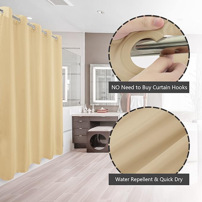 River Dream Extra Long No Hook Beige Shower Curtain or Liner - Image 2