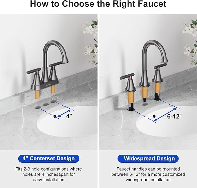 Bathroom Faucets for Sink 3 Hole, Hurran 8 inch Widespread Brushed Grey - Image 9
