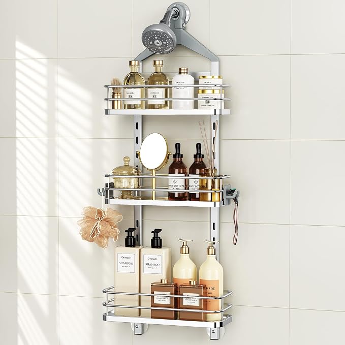 Orimade Aluminum Hanging Shower Caddy Over Head, Adjustable Bathroom Shelf by Orimade