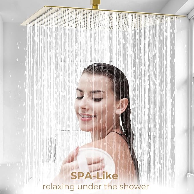 Gold Rain Shower Head, 16 Inch Ultra Thin 304 Stainless Steel Square Rainfall - Image 7