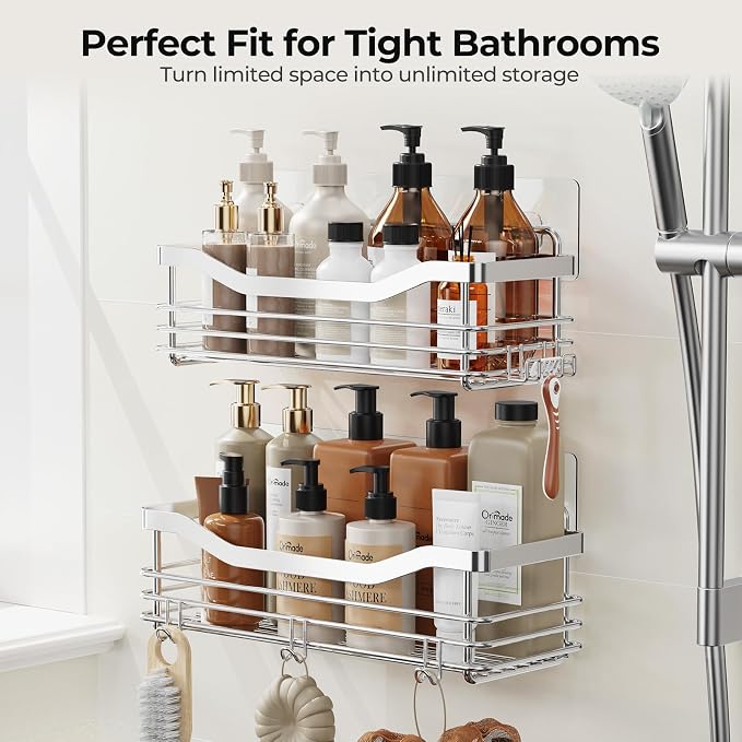 Orimade Shower Caddy Basket Shelf Storage Rack Pack of 2, No Drilling Wall - Image 9