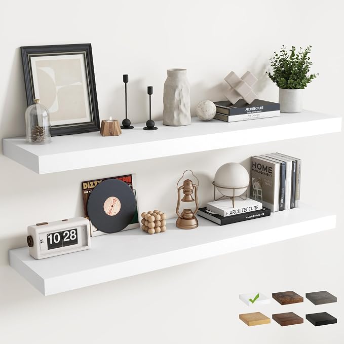 55 Inch Long Floating Shelves for Wall Set of 2, Easy Install Engineered Wood by Marsmiles