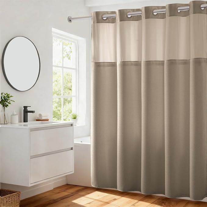 River Dream Heavyweight No Hooks Required Dotted Waffle Weave Shower Curtain - by RiverDream
