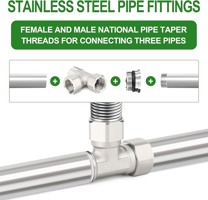 TAISHER 2PCS 304 Stainless Steel 3 Way Left&Top 2 Ends Flexible Movable Tee - Image 5