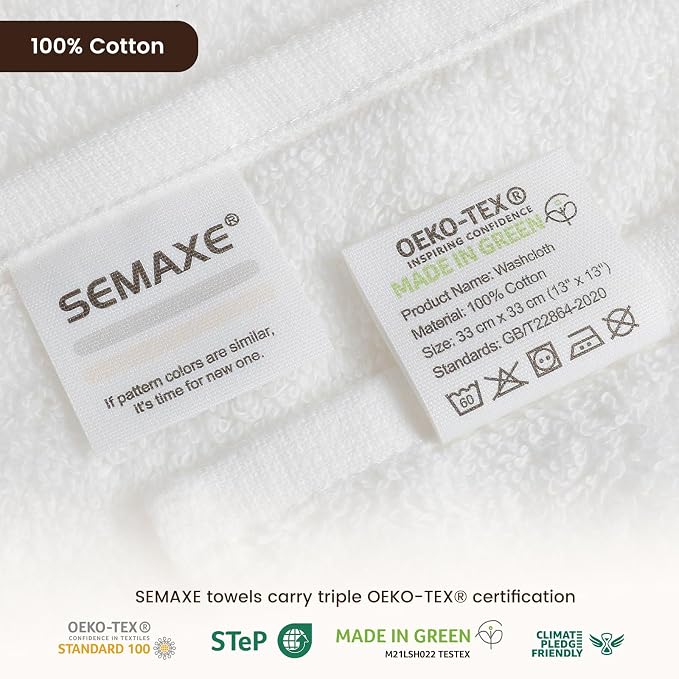 SEMAXE 100% Cotton Washcloths 12-Pack, 13 × 13 Inch Soft Luxury Face Towels – - Image 4