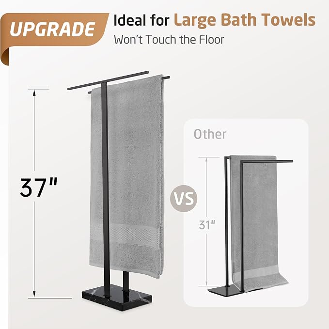 KES Black Towel Racks for Bathroom Freestanding, Fits Large Bath Towel - Image 2