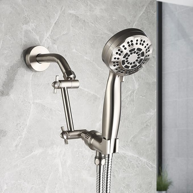 Brushed Nickel Shower Extender Arm, Height & Angle Adjustable - Image 2