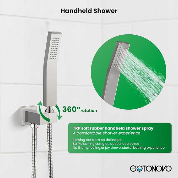 gotonovo Rainfall Bathroom Shower System Rain Shower Head and Handle Set Wall - Image 4