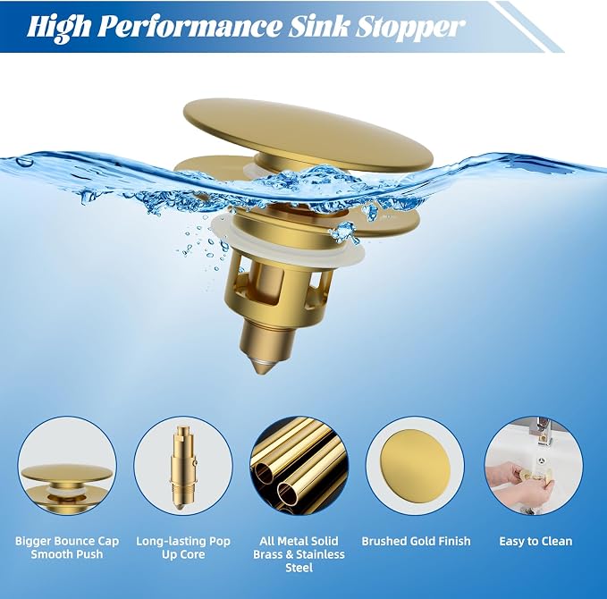 Hibbent 2 Pack All Metal Bathroom Sink Stopper, Universal Pop Up Drain Strainer - Image 2