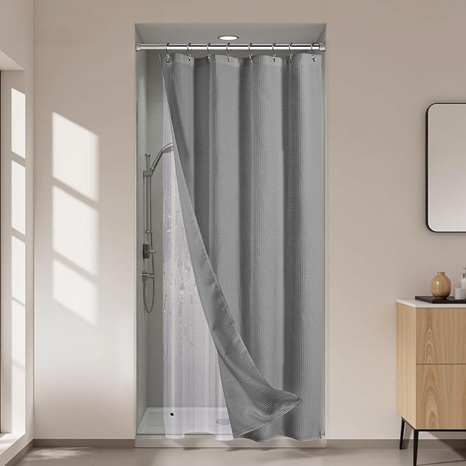 River Dream 3 in 1 Shower Curtain Set, Stall Waffle Fabric Shower Curtain and by RiverDream