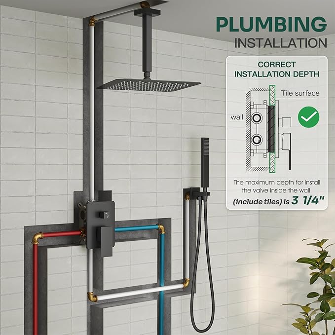 Ceiling Mount Shower System, High-Pressure Showerheads Set - Image 2