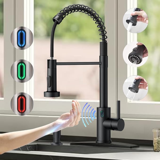 Touch-Less Kitchen Faucet, 3 Modes Pull Down Sprayer, LED Temperature Control by VIDEC