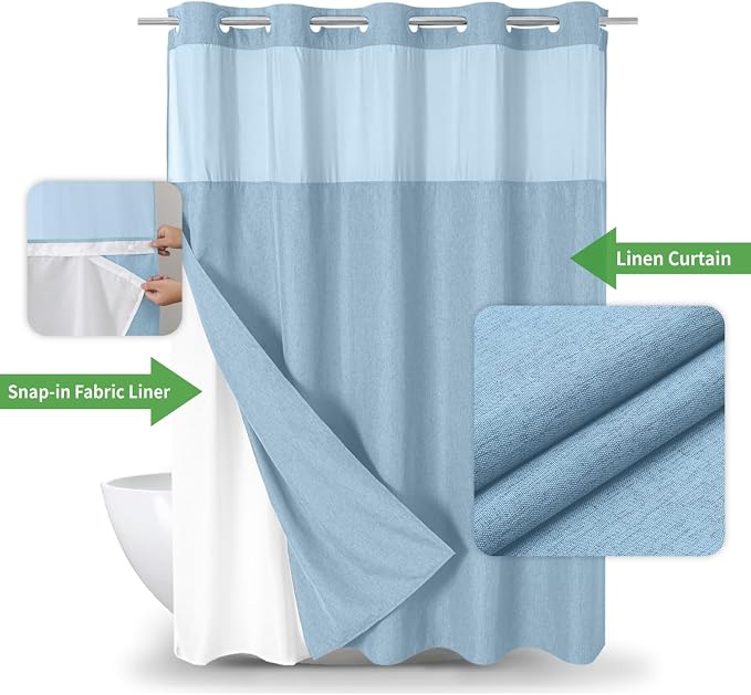 No Hooks Needed Linen Textured Shower Curtain - Image 2