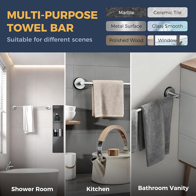 14.6inch~24inch Towel Racks for Bathroom, Adjustable Suction Cup Towel Bar for - Image 5