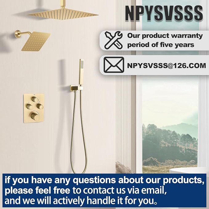 Push Button 3 Way Thermostatic Shower Diverter Valve, Concealed 3 Outlet Multi - Image 7