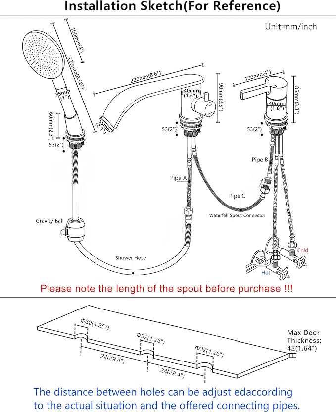 Roman Tub Faucet with Hand Shower, Deck Mount Bathtub Filler Faucet with Sprayer - Image 3