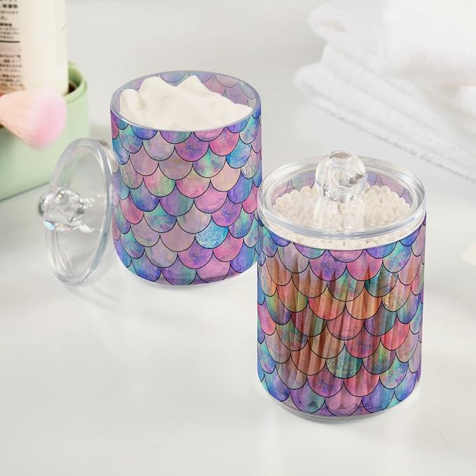 MNSRUU 2 Pack Qtip Holder Organizer Dispenser Colorful Mermaid Scales Bathroom - Image 5