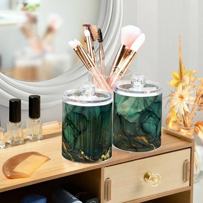 MNSRUU 2 Pack Qtip Holder Organizer Dispenser Turquoise Green Marble Bathroom - Image 6