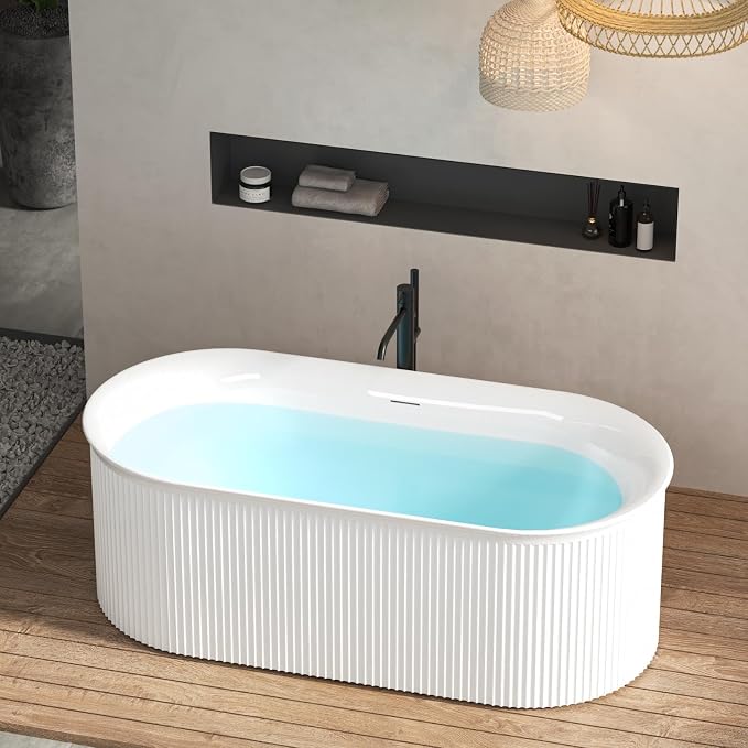 FerdY Nami 67" Acrylic Freestanding Bathtub, V Shape Freestanding Soaking - Image 2