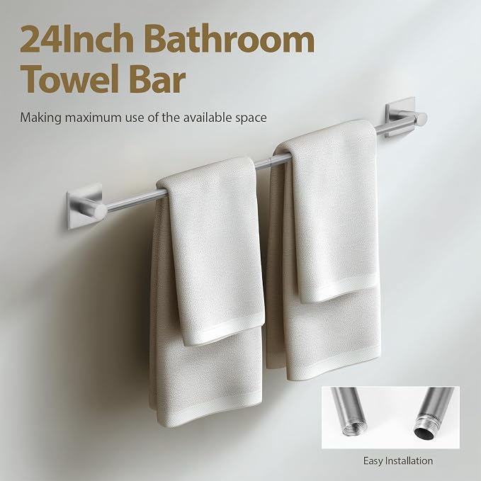 Bathroom Accessories Set Brushed Nickel Towel bar Set, 4 Piece Towel Rack Set - Image 4