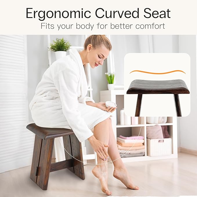 StrongTek Teak Shower Stool for Bathroom, Teak Bath Bench, Ergonomic Curved Seat - Image 3