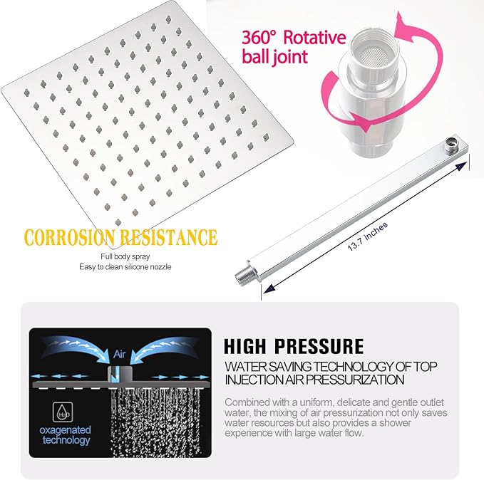 Rain Shower System Set with 10 Inch Large Shower Head High Pressure 2 Function - Image 3