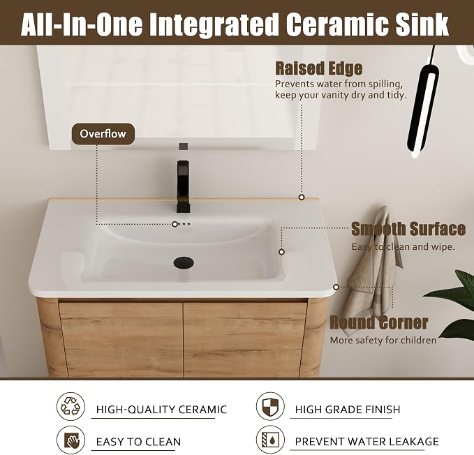 36 Inch Bathroom Vanity with Sink, Premium Plywood Wooden Cabinet with Soft - Image 5