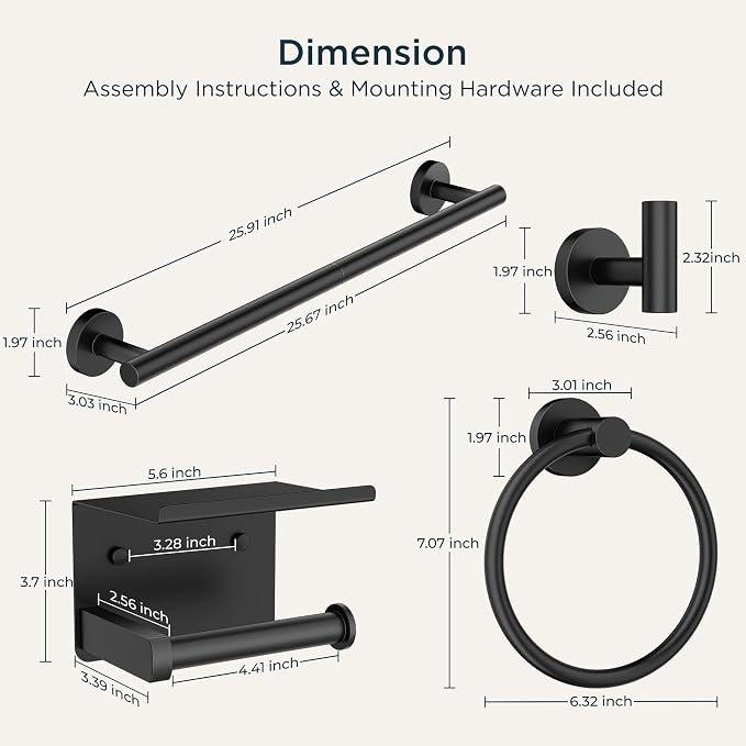 FORIOUS Bathroom Hardware Accessories Set, SUS304 Stainless Steel Towel Bar Set - Image 7