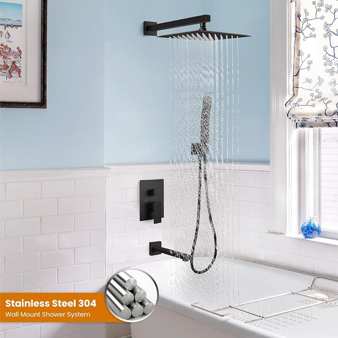 gotonovo Shower System with Tub Spout Wall Mounted Rain Shower Head and Handle - Image 2