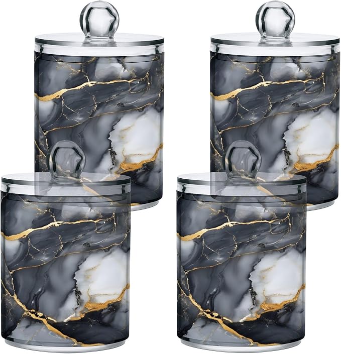 MNSRUU 4 Pack Qtip Holder Organizer Dispenser Abstract Black White Gold Marble - Image 7