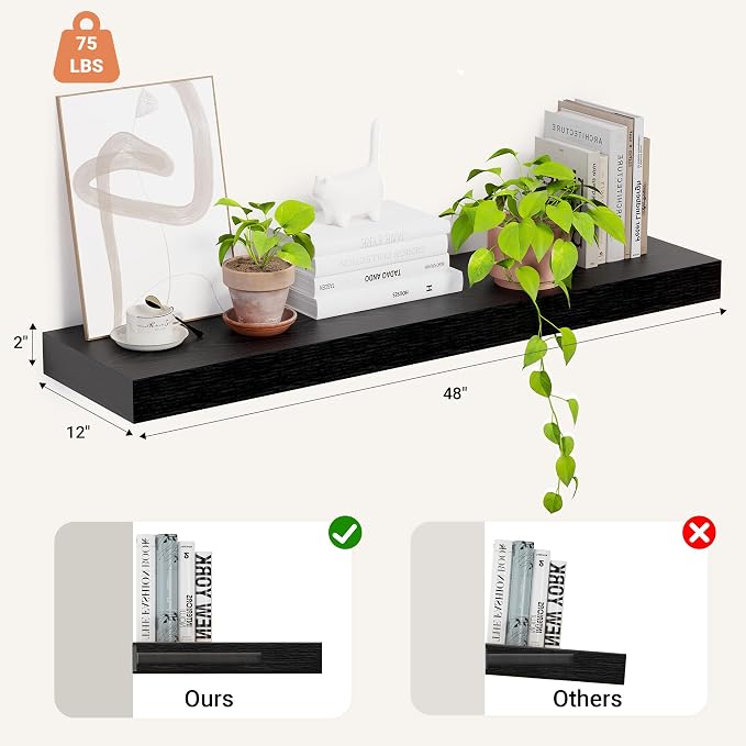 Heimlove 12 Inch Deep Floating Shelves, 48 x 12 inches Long Wall Shelf - Image 3