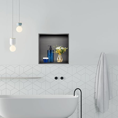 12x12 Shower Niche Insert Tile Ready, Stainless Steel Brushed Black Recessed - Image 2